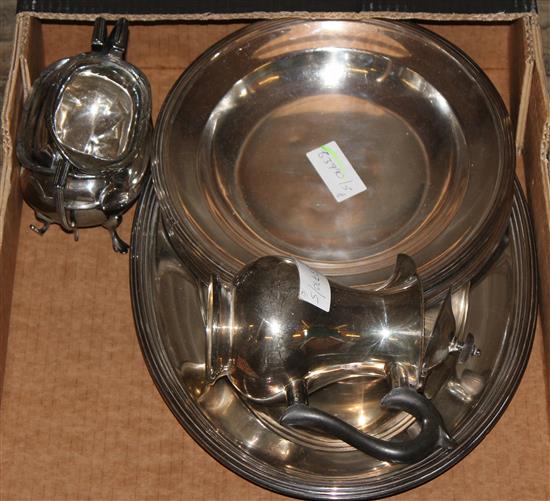 3 x plated dishes, cream jug, sugar bowl and hot water jug